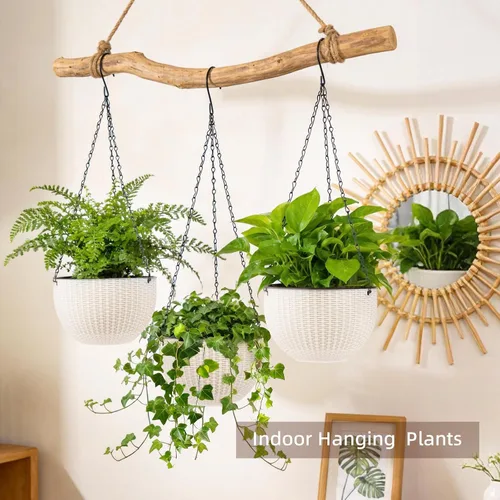 Miniatura 5 de 4 juegos de macetas colgantes de riego automático de 8.2 pulgadas, adecuadas para plantas de interior y exterior, macetas con cadenas colgantes
