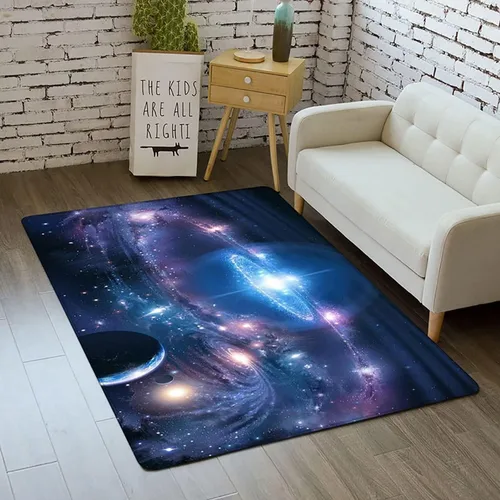 Miniatura 25 de Alfombra de espacio exterior para habitación de niños, 3 x 5 pies, alfombra Galaxy para dormitorio de niños, suave, antideslizante, sistema solar