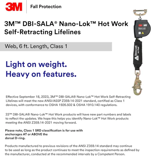 Miniatura 2 de 3M DBI-SALA Nano-Lok - Línea de vida autoretráctil con conexión rápida 3100572, red, gancho de agarre cómodo, 6 pies