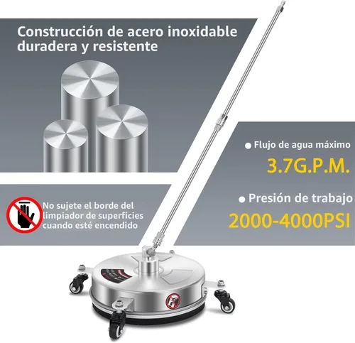 Miniatura 4 de Dalmbox Limpiador de superficies de hidrolavadora de 14 pulgadas con 4 ruedas, enchufe rápido de 1/4 pulgadas, carcasa de acero inoxidable, 4000