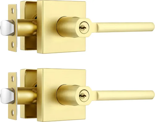 Miniatura 21 de Paquete de 1 pomo de puerta dorado, manija dorada para puerta interior con acabado de latón satinado, manijas de puerta de privacidad