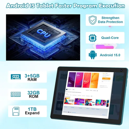 Miniatura 6 de Tablet Android 15 de 10 pulgadas, tableta 2 en 1 con teclado. 8GB RAM+32GB ROM compatible con tabletas PC expandibles de 1TB, CPU de cuatro núcleos