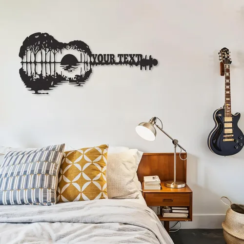 Miniatura 3 de Letrero de guitarra personalizado de metal, letrero de apellido con tema musical personalizado, decoración moderna para sala de música, letreros
