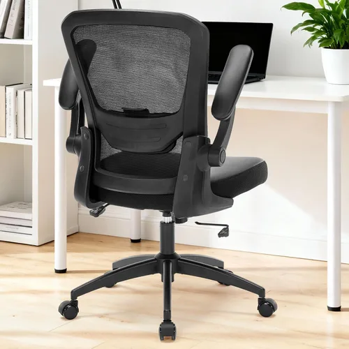 Silla de oficina ergonómica ajustable de piel sintética con soporte lumbar, brazos abatibles, respaldo de malla transpirable, silla de escritorio
