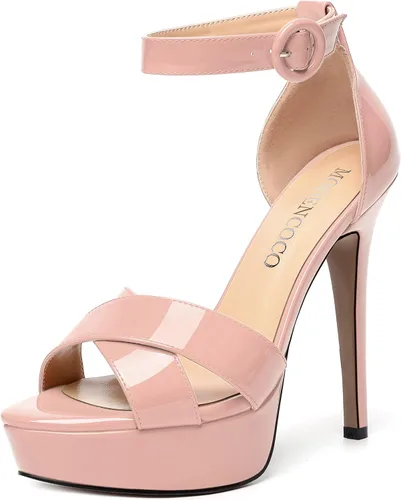 Miniatura 36 de MODENCOCO Sandalias de boda con correa de tobillo sexy para mujer, con plataforma y puntera abierta, tacón de aguja y tacón alto, zapatos de vestir
