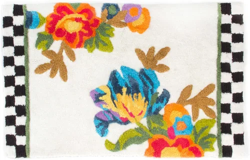 MACKENZIE-CHILDS Alfombra de baño, alfombra de baño lavable para decoración de baño, 21 x 34 pulgadas, mercado de flores blancas