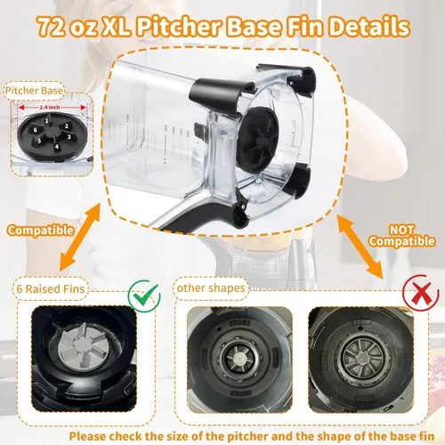 Miniatura 4 de Jarra de repuesto XL de 72 onzas para licuadora Ninja, repuesto de tapa superior de 72 onzas para Ninja BL610 BL710WM CO610B CO650B, tapa superior