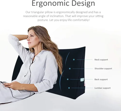 Miniatura 2 de WOWMAX Almohada de cuña para cabecera de cama de día, con funda extraíble, terciopelo negro, tamaño matrimonial