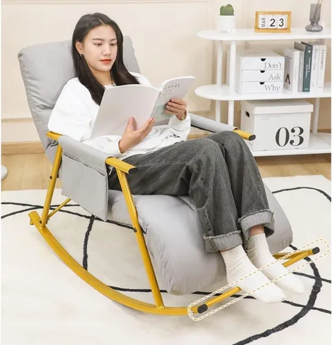 Miniatura 2 de Comfortable Balcony Rocking Chair with Steel Legs Adjustable Footrest PaddedFabric Seat Modern Living Room Accent Chair Yellow and Black