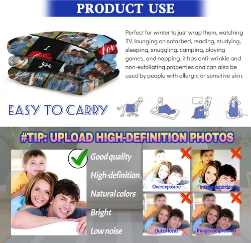 Miniatura 30 de Manta personalizada con foto/texto, manta con imagen personalizada, regalos de amor, regalos personalizados para parejas para novio, novia, esposa