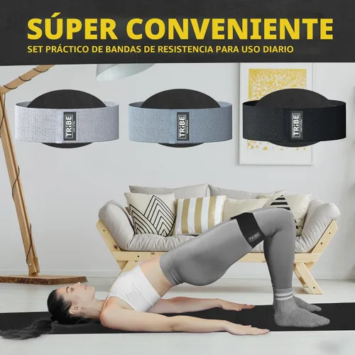 Miniatura 7 de Tribe Lifting Bandas de resistencia para entrenar – Paquete de 3 bandas de entrenamiento de tela para mujeres y hombres – Bandas de glúteos para Gris