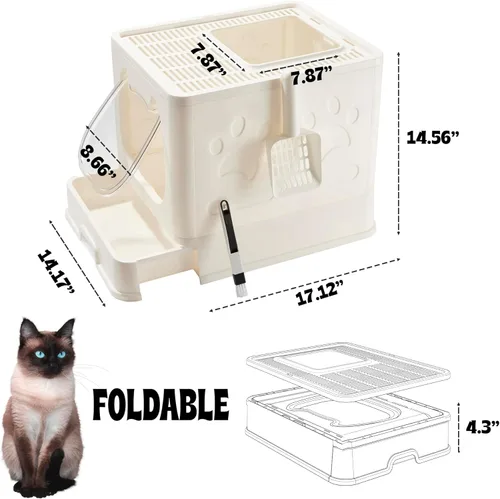 Miniatura 2 de Gefryco Caja de arena plegable para gatos con tapa, caja de arena cubierta para gatos pequeños y medianos, orinal cerrado para gatos con pala