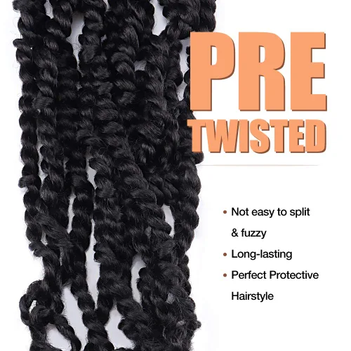 Miniatura 4 de TOYOTRESS Tiana Passion Twist Hair - Cabello Passion Twist de 16 pulgadas, trenzas pretrenzadas de ganchillo negro natural, extensiones de cabello 1b