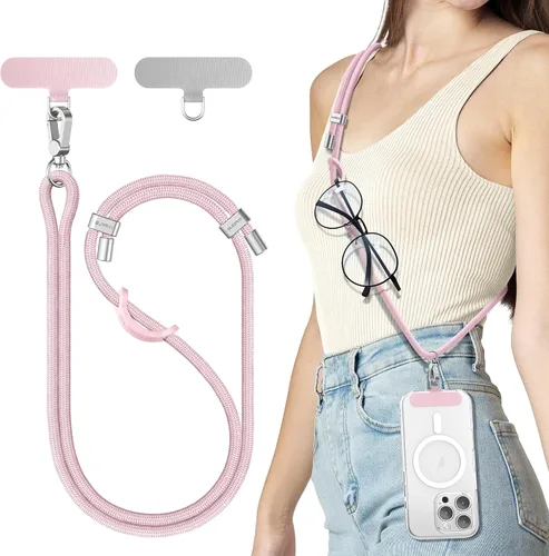 Miniatura 14 de SURPHY Cordón para teléfono, correa cruzada ajustable para teléfono con 2 pestañas de amarre para teléfono celular, hebillas de metal de alta Negro