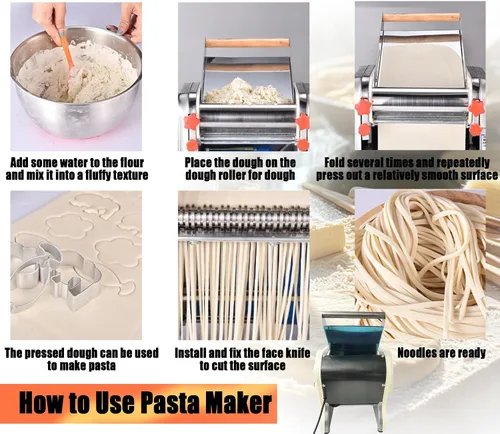Miniatura 8 de Máquina eléctrica para hacer pasta, Máquina automática de fideos, Máquina de prensado de rodillo de masa de acero inoxidable, Hoja de fideos redonda