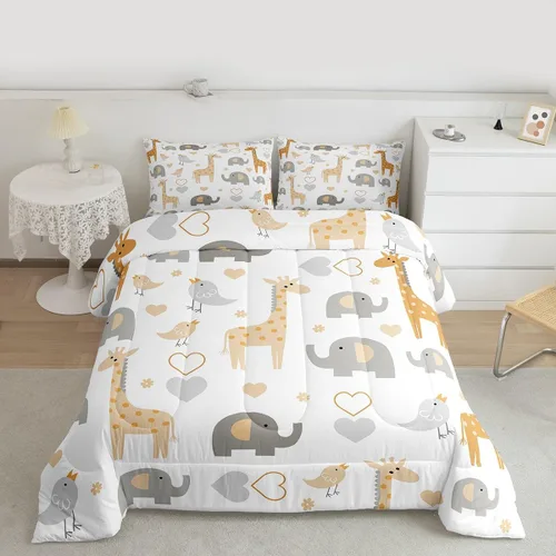 Miniatura 15 de Feelyou Juego de edredón de animales de la selva para todas las estaciones, juego de ropa de cama con 1 funda de almohada de microfibra de elefante