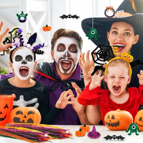Miniatura 6 de UPINS - 570 piezas de limpiadores de tubería para Halloween, suministros para manualidades que incluyen 270 piezas de tallos de chenilla de 9 Negro