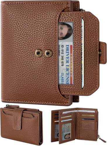 Miniatura 7 de GSOIAX Billetera pequeña de piel auténtica para mujer, con bloqueo RFID, plegable, delgada, con bolsillo para monedas con cremallera y ventana