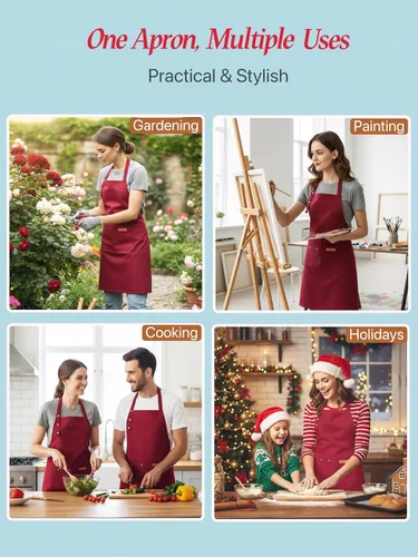 Miniatura 6 de Delantal de cocina para mujer y hombre, resistente al agua, para artista, barista, hornear, manualidades, catering, trabajo, con babero y grandes