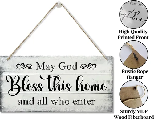 Miniatura 5 de Letrero decorativo de madera con texto en inglés «May God Bless This Home» («May God Bless This Home»)