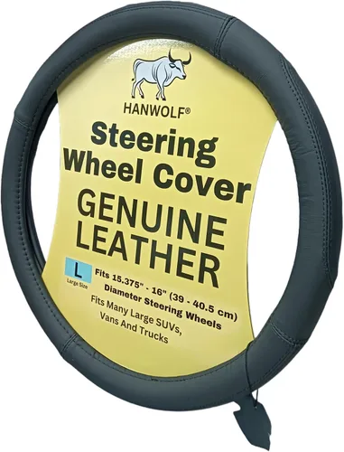 Miniatura 13 de Funda para volante, negra, de piel auténtica auténtica, pequeña, de 14 pulgadas, para hombres y mujeres, universal, elástica, resistente al calor