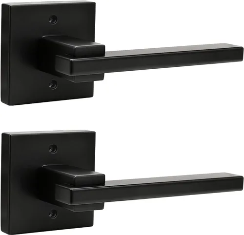 Miniatura 36 de Orger Paquete de 1 manija de puerta de paso negra para pasillo y armario, juego de manijas sin bloqueo, roseta cuadrada sin llave, reversible