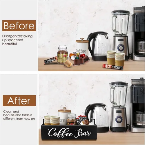 Miniatura 3 de MINCORD Organizador de Estación de Café Soporte de Barra de Café de Madera Accesorios para Encimera, Cesta de Almacenamiento de Cápsulas Kcup