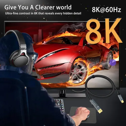 Miniatura 4 de Cable USB C a DisplayPort 1.4 de 3.3 pies con puerto hembra PD de 100 W [HDR, 8K @60Hz, 4K @144Hz, 2K @240Hz], cable tipo C a DP1.4, compatible