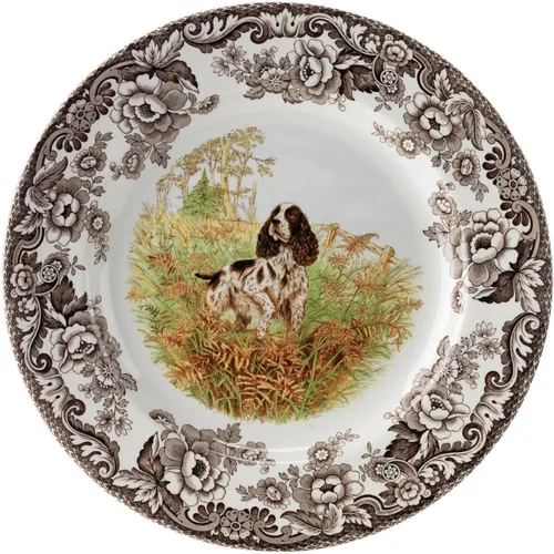 Miniatura 25 de Spode Woodland - Plato de ensalada de porcelana fina, diseño de lucioperca con borde floral marrón, vajilla clásica de campo inglés para cenas
