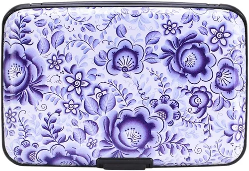 Miniatura 25 de ELFISH Mini cartera de aluminio RFID para tarjetas de crédito, funda de identificación de metal para hombres y mujeres, Happy Flower, Cartera Rfid