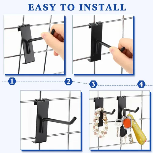 Miniatura 4 de Zonon 100 ganchos de rejilla para pared, ganchos de pared de metal de 2/4/6 pulgadas, ganchos de exhibición para tiendas minoristas, garaje, tienda