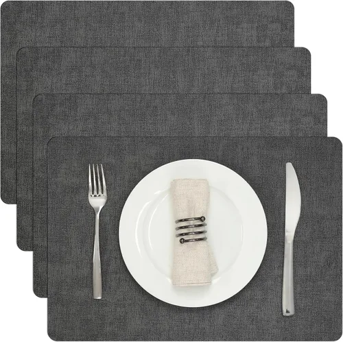 Miniatura 59 de Myir JUN Juego de 6 manteles individuales de doble cara, de piel sintética, para interiores, para mesa de comedor, exteriores, cuadrados, Negro