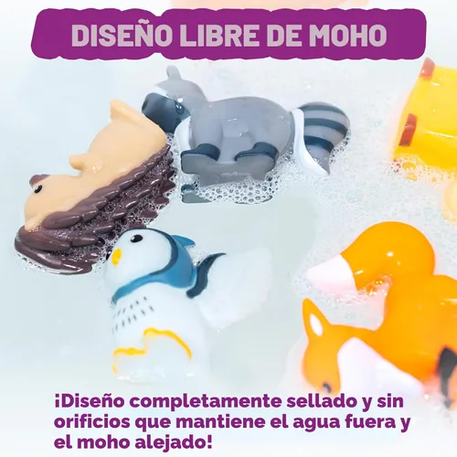 Miniatura 4 de Tub Works® Woodland Animals - Juguetes de baño herméticos para bebé, paquete de 6 unidades, sellados, sin agujeros, diseño de juguetes de baño que