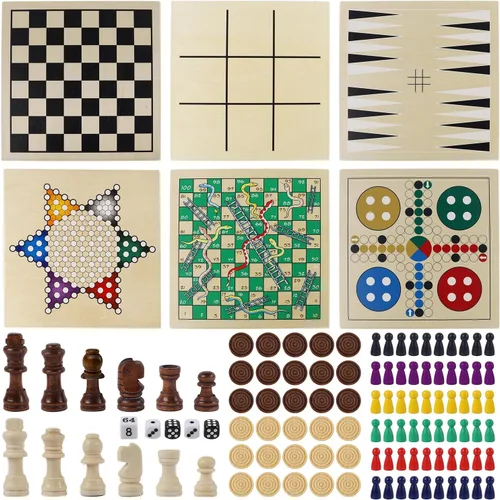Miniatura 8 de Juegoal Juego de mesa de madera 7 en 1 para niños y adultos, juego de mesa clásico de viaje portátil