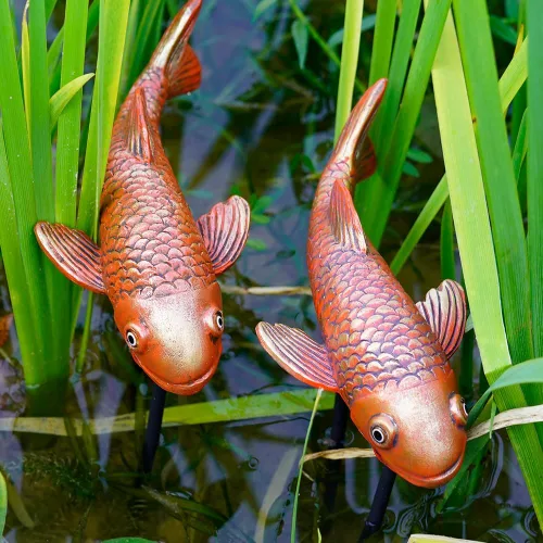 Miniatura 7 de Estatuas de Jardín de Peces Koi de Cerámica Antigua - Juego de 2 Exquisitas Esculturas de Peces para Exteriores, Patio, Estanque y Decoraciones