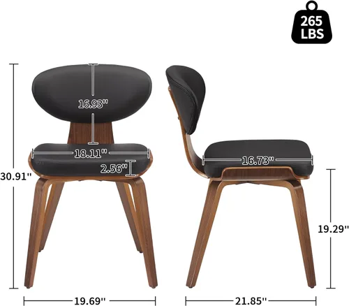 Miniatura 3 de Art Leon Sillas de comedor de mediados de siglo, sillas de comedor tapizadas de piel sintética, silla de cocina sin brazos con patas de madera