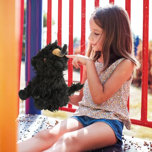Miniatura 5 de Vaca de las Tierras Altas de peluche, juguete de 10.5 pulgadas de vaca realista, juguete de granja de vacuno de peluche, peluche de granja
