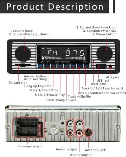 Miniatura 7 de Radio clásica de coche DIN simple de 7 pulgadas, estéreo de coche Bluetooth, radio FM, receptor de audio para automóvil, control de voz, llamadas