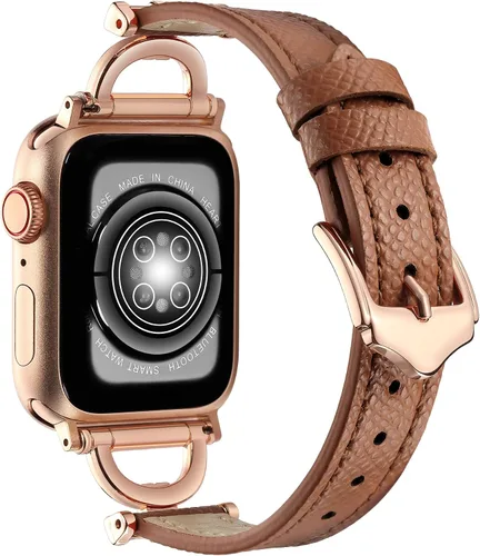 Miniatura 18 de Correa de cuero genuino compatible con Apple Watch para mujeres 38mm 40mm 41mm 42mm (serie 2024 10), correa de cuero delgada de diseñador