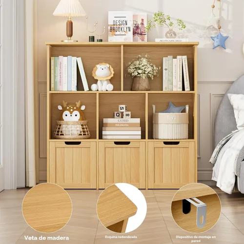 Miniatura 5 de FOTOSOK Organizador de almacenamiento de juguetes con 3 cajones móviles, gabinete de almacenamiento de piso cofre de juguetes con ruedas ocultas y 5