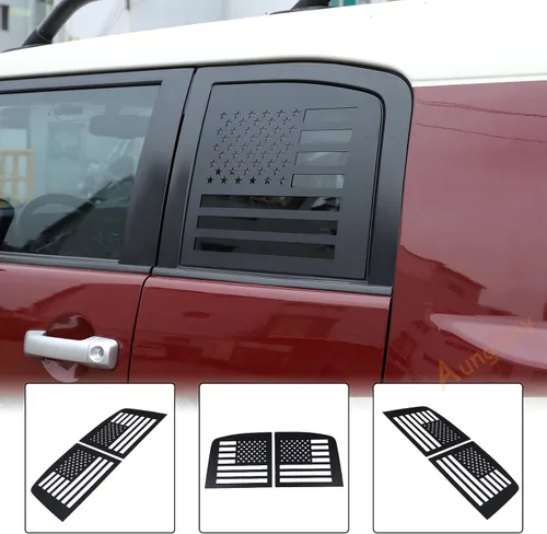 Miniatura 6 de Cubierta para ventana lateral trasera, bandera estadounidense, compatible con Toyot@a FJ Cruiser 2007-2021, 2 piezas para ventana lateral trasera