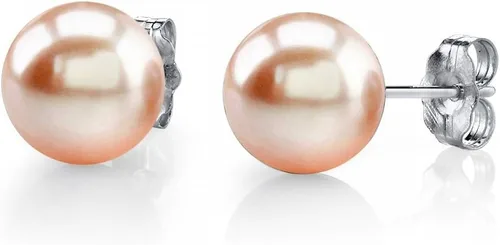 Miniatura 9 de THE PEARL SOURCE 14K Gold AAAA Quality Round Peach Freshwater Cultured Pearl Stud Earrings for Women