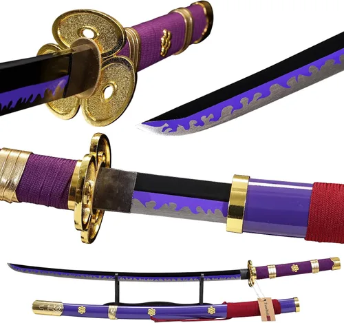 Espada Púrpura Enma Zoro, espada Katana de acero rico en carbono 1095 de 41" de longitud, espadas Samurai de espiga completa, colección de armas y