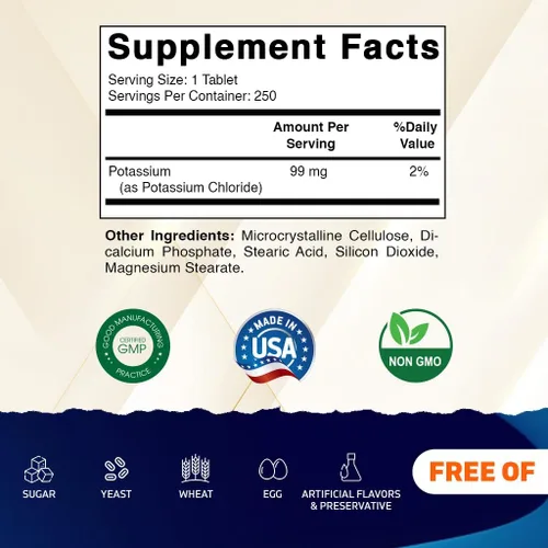 Miniatura 2 de Vitamatic Potasio 99mg – 250 Tabletas – Cloruro de Potasio para la Función Muscular, del Corazón y de los Nervios – Apoyo de Electrolitos – Sin OMG