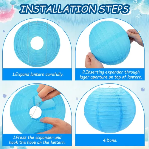 Miniatura 3 de 12 linternas de papel azules, faroles de papel de 10 pulgadas, decoraciones de fiesta azules para bodas, verano, cumpleaños, hogar, temática