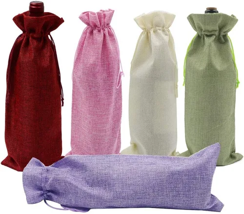 Miniatura 11 de 10 bolsas de vino de arpillera, bolsas de regalo de lino reutilizables con cordón para botellas de licor, bolsas de champán para degustación de Gris