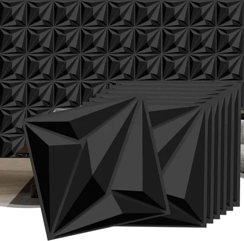 Paneles decorativos de pared 3D, paquete de 33 azulejos texturizados de PVC de 12 x 12 pulgadas, color negro, cubre 33 pies cuadrados, arte de pared