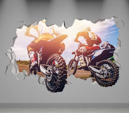 Dirty Bike Cross Smash - Calcomanía de arte de pared roto de motocross, decoración de pared 3D, vinilo extraíble MR1155 (24 pulgadas de ancho x 14
