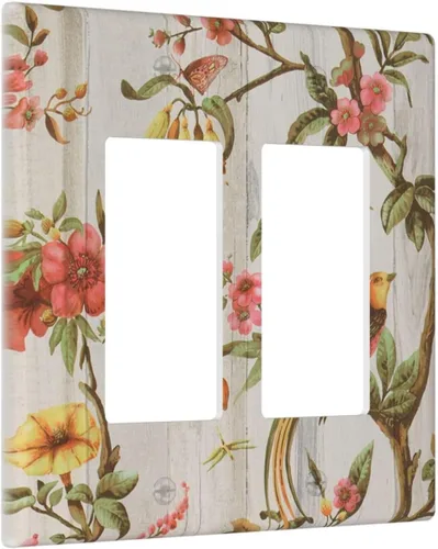 Miniatura 49 de Cubierta de placa de pared con palmera verde de planta tropical, cubierta de interruptor de luz de 1 cuadrilla, hojas de plátano, flores rosas