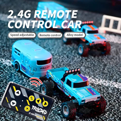 Miniatura 2 de Atlodas Mini Camión RC, Mini Camión Monstruo RC, Camión Monstruo de Control Remoto a Escala 1:64 con Luces, Control Remoto de 2.4Ghz, Verde